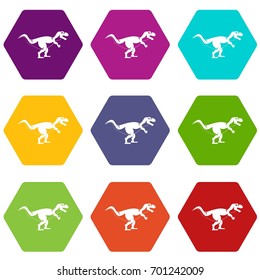 Tyrannosaur dinosaur icon set many color hexahedron isolated on white vector illustration