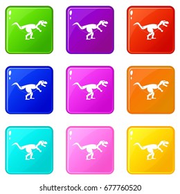 Tyrannosaur dinosaur icons of 9 color set isolated vector illustration