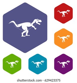 Tyrannosaur dinosaur icons set hexagon isolated vector illustration