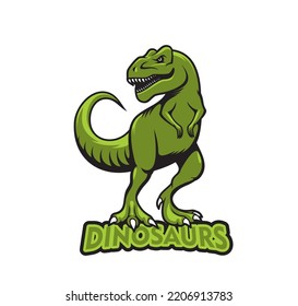 Tyrannosaur dinosaur mascot, isolated vector dino sport team emblem. T-shirt print for basketball, football, soccer, hockey or baseball club. League players label with jurassic t-rex reptile