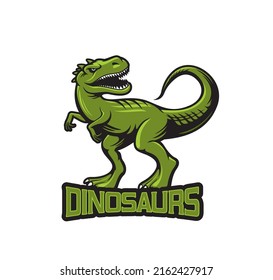 Tyrannosaur dinosaur mascot of sport team, vector dino raptor t-shirt print. Basketball or baseball club and football or hockey varsity league players mascot emblem of tyrannosaur dinosaur