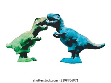 tyrannosaur dinosaur toy Watercolor.  Hand painted dinosaurs Predator animal of the prehistoric period. isolated on white background vector Illustration. Template. Hand drawing. Clipart. Close-up