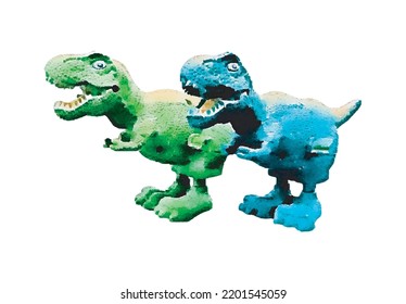 tyrannosaur dinosaur toy Watercolor.  Hand painted dinosaurs Predator animal of the prehistoric period. isolated on white background vector Illustration. Template. Hand drawing. Clipart. Close-up