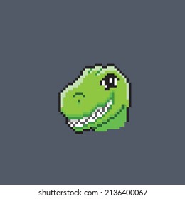 tyrannosaur head with smile face in pixel style