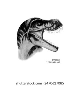 Tyrannosaur illustration. Dinosaur with sharp teeth. Pointillism vector illustration. Black and white. 