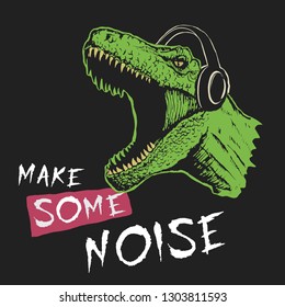 tyrannosaur listening a music .Prints design for t-shirts. Vector image