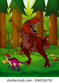 Tyrannosaur on the background of forest