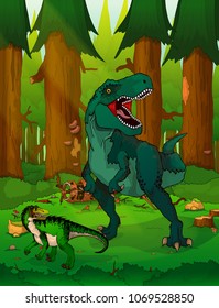 Tyrannosaur on the background of forest