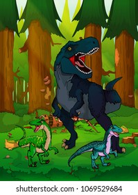 Tyrannosaur on the background of forest