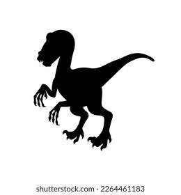 Tyrannosaur prehistoric animal black silhouette vector illustration isolated on white background. Prehistoric dinosaur animal of Jurassic era outline shape.