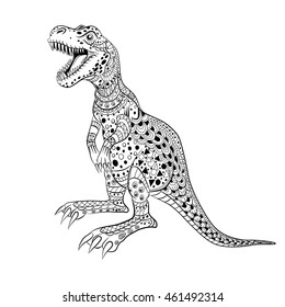 Tyrannosaur -  prehistoric lizard. Antistress Coloring Book for adults. 