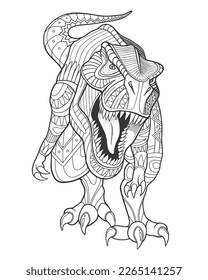 Tyrannosaur rex. Ancient reptile of Jurassic period. Ornamental design. Page of coloring book. Vector illustration.