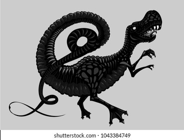 Tyrannosaur silhouette isolated on white. Black and white dinosaur. Tattoo style.