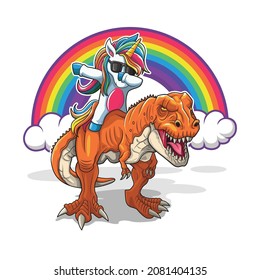 tyrannosaur and unicorn vector illustration design