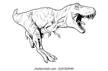 Tiranosaurios Rex o T-Rex, Dinosaurios criatura prehistórica. Ilustración de arte de línea adecuada para elementos, libro de coloración infantil, etc.