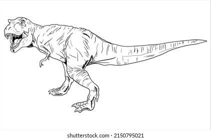 Tyrannosaurs Rex or T-Rex, Dinosaurs prehistoric creature. Line art illustration suitable for element, children coloring book etc.