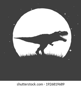 Tyrannosaurus in the background of the moon. Vector illustration