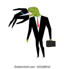 Tyrannosaurus businessman is eating competitor. dinosaur is boss. Dino is a manager.
