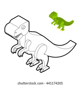 Tyrannosaurus coloring book. Dinosaur isometric style. Prehistoric monster linear style. Cute dino. Ancient reptiles of Jurassic period. T-rex predator animal
