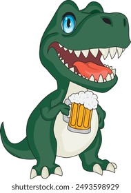 Tyrannosaurus cute dinosaur holding beer glass