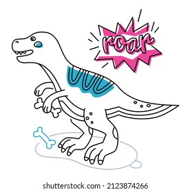 Tyrannosaurus dino - line design style illustration with editable stroke