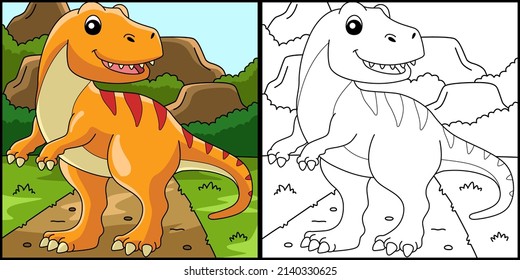 Tyrannosaurus Dinosaur Coloring Page Illustration