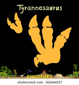 Tyrannosaurus dinosaur fossil footprint. Dinosaur paws Vector Illustration