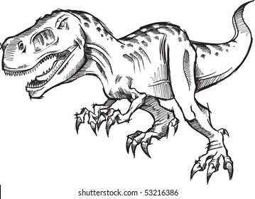 Tyrannosaurus Dinosaur Sketch Doodle Vector Illustration