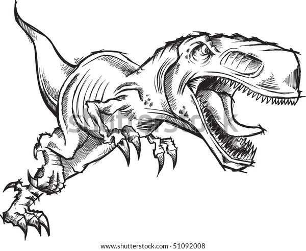 Tyrannosaurus Dinosaur Sketch Doodle Vector Illustration Stock Vector ...