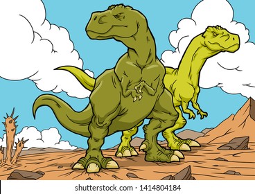 Tyrannosaurus dinosaurs cartoon characters. A4