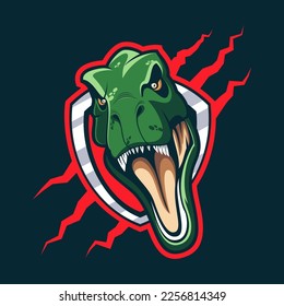 Tyrannosaurus head shield mascot logo