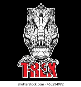 Tyrannosaurus head with t-rex sign on black background