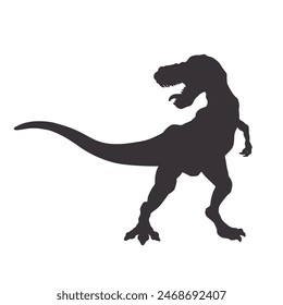 Tyrannosaurus isolierte Silhouette. Schwarze Zeichnung eines prähistorischen Dinosauriers. Riesenjurassisches Reptil. T-Rex Druck Skizze. Vektorillustration