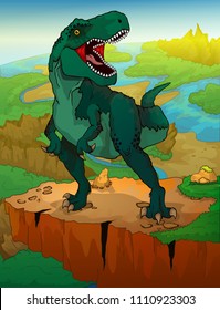 Tyrannosaurus with landscape background.