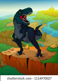 Tyrannosaurus with landscape background. 