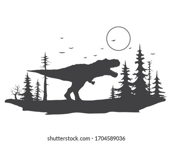 Tyrannosaurus on the background of a forest landscape.Vector illustration