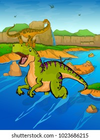Tyrannosaurus on the river background 
