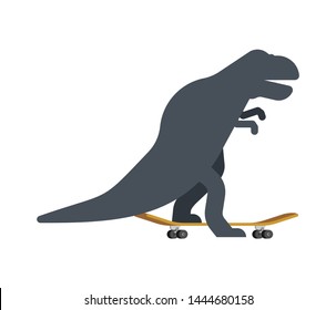 Tyrannosaurus on skateboard. Dino Skateboarder. T Rex. Prehistoric lizard monster riding longboard
