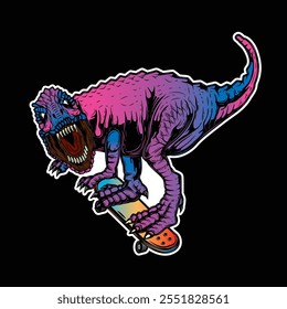 Tyrannosaurus auf einem Skateboard. Original Vektorgrafik im Vintage-Stil. T-Shirt-Design. Handgezeichnet, nicht KI