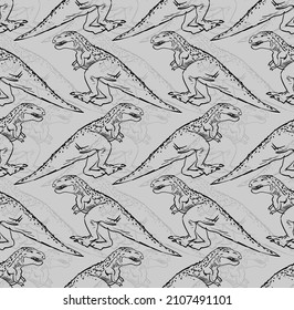 Tyrannosaurus pattern seamless. Dinosaur T-Rex hand drawing background. Vector texture