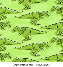 Tyrannosaurus pattern seamless. Dinosaur T-Rex hand drawing background. Vector texture