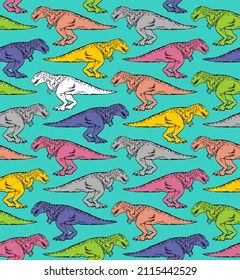 Tyrannosaurus pattern seamless. Dinosaur T-Rex hand drawing background. Vector texture