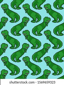 Tyrannosaurus pixel art pattern seamless. Dino 8 bit background. Dinosaur Pixelate ornament. Baby fabric texture vector
