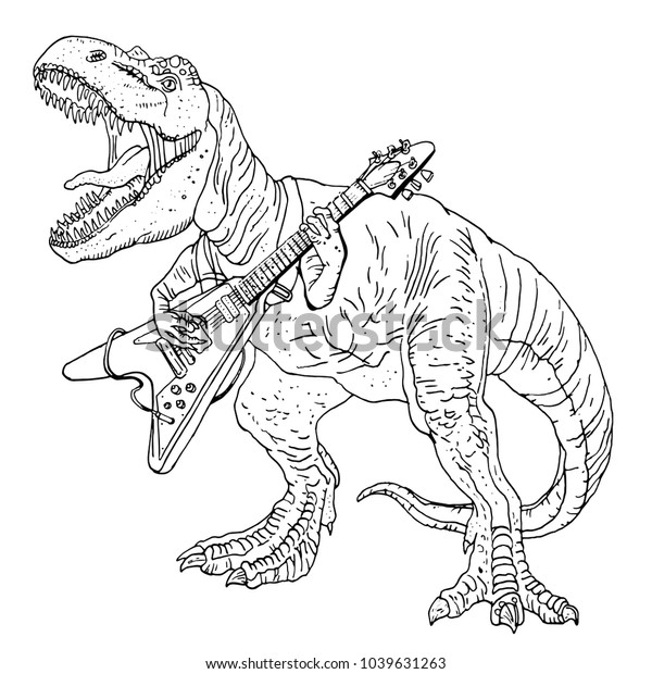 Tyrannosaurus Playing Guitar Heavy Metal Dinosaur Stock Vector (Royalty