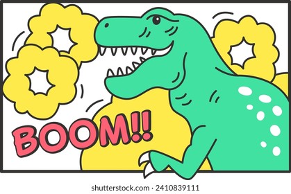 Tyrannosaurus Pop Comic Sticker Vector Illustration