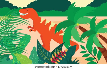 Tyrannosaurus and prehistoric nature background