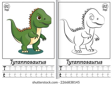 tyrannosaurus rex Alphabet ABC Farbing Page T. Rückverfolgung aller Buchstaben des englischen Alphabets