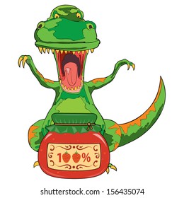 Tyrannosaurus Rex attacking a jar of strawberry jam vector illustration