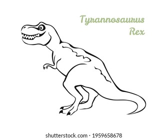 Tyrannosaurus Rex black and white outline. Vector illustration of dinosaurs, icon. 