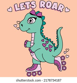 TYRANNOSAURUS REX WITH BOW SKATING ON INLINE SKATES